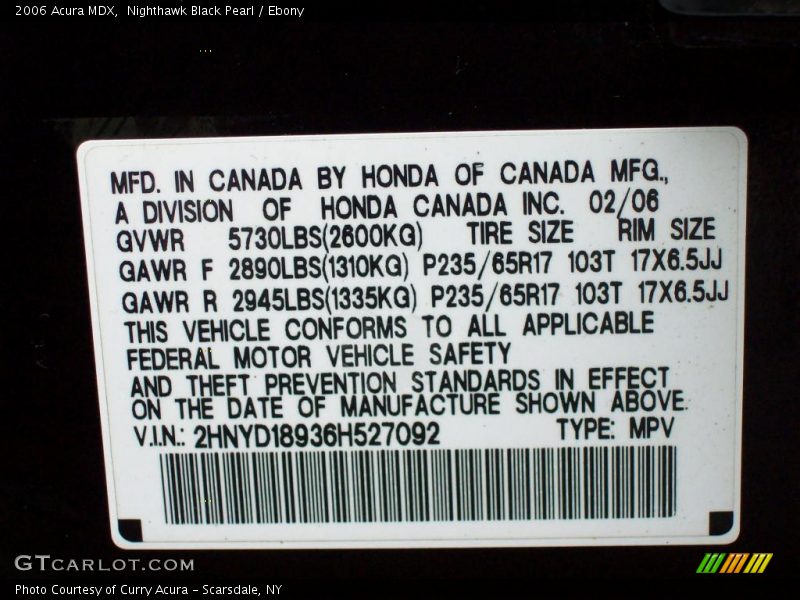 Nighthawk Black Pearl / Ebony 2006 Acura MDX