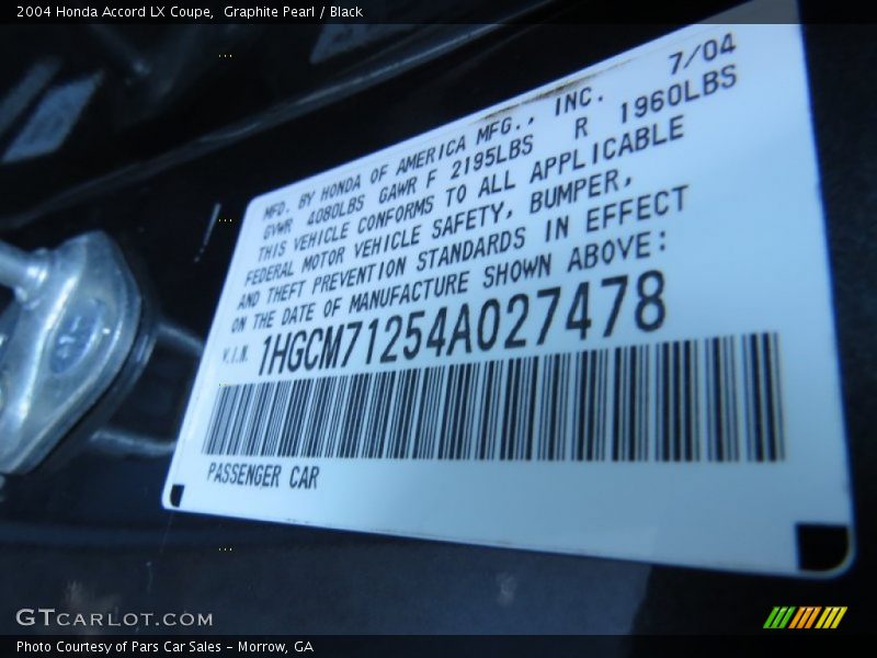 Graphite Pearl / Black 2004 Honda Accord LX Coupe