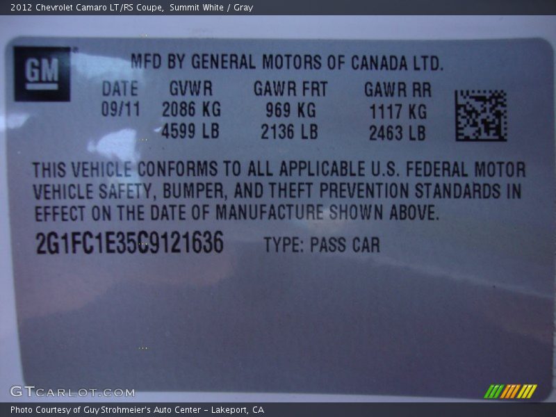 Summit White / Gray 2012 Chevrolet Camaro LT/RS Coupe