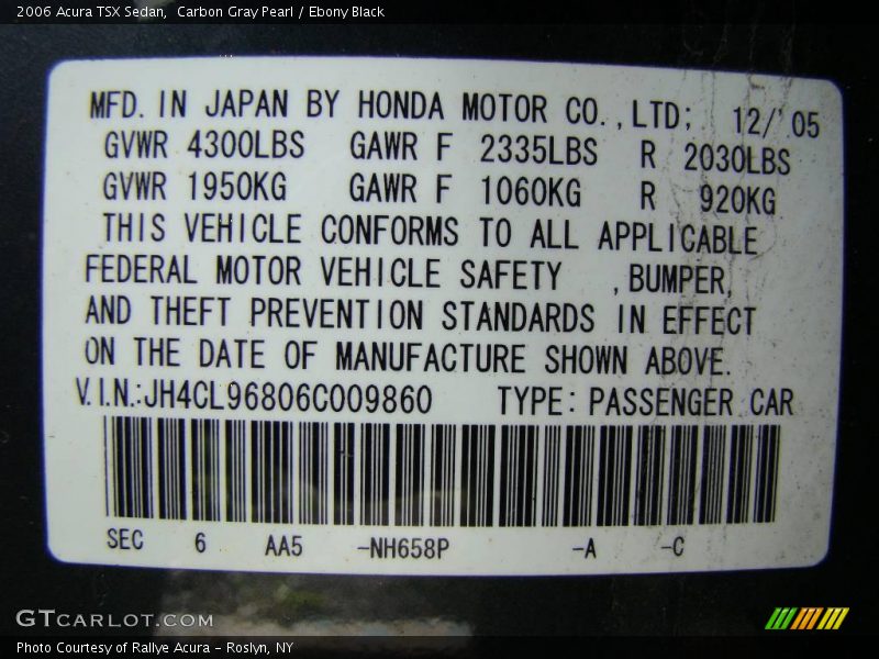 Carbon Gray Pearl / Ebony Black 2006 Acura TSX Sedan
