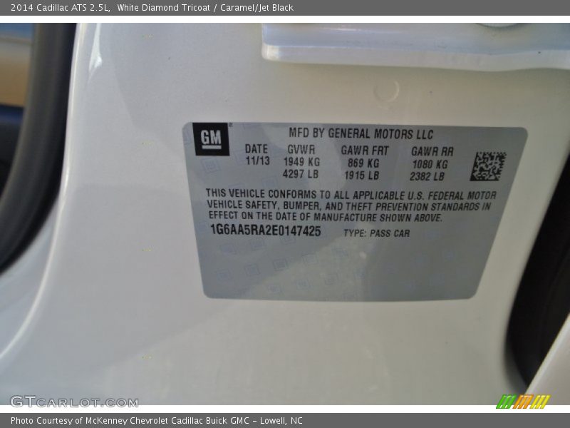 White Diamond Tricoat / Caramel/Jet Black 2014 Cadillac ATS 2.5L