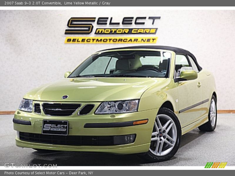 Lime Yellow Metallic / Gray 2007 Saab 9-3 2.0T Convertible