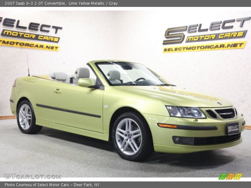 Lime Yellow Metallic / Gray 2007 Saab 9-3 2.0T Convertible