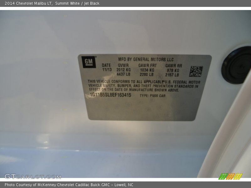 Summit White / Jet Black 2014 Chevrolet Malibu LT