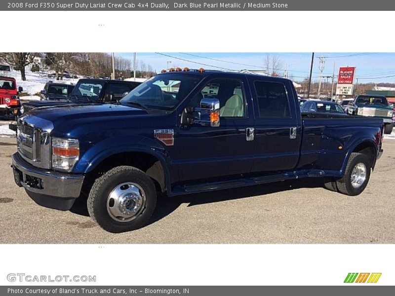 Dark Blue Pearl Metallic / Medium Stone 2008 Ford F350 Super Duty Lariat Crew Cab 4x4 Dually