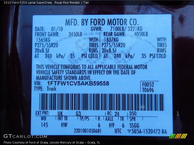 Royal Red Metallic / Tan 2010 Ford F150 Lariat SuperCrew