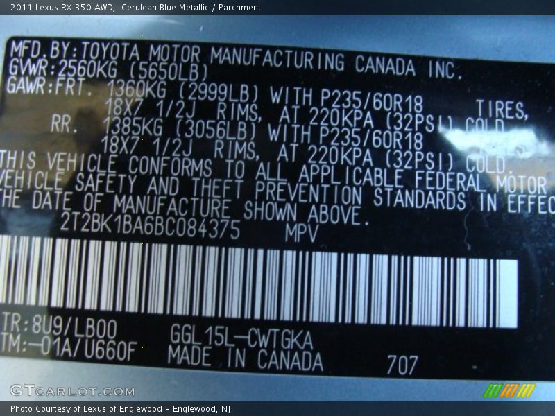 Cerulean Blue Metallic / Parchment 2011 Lexus RX 350 AWD