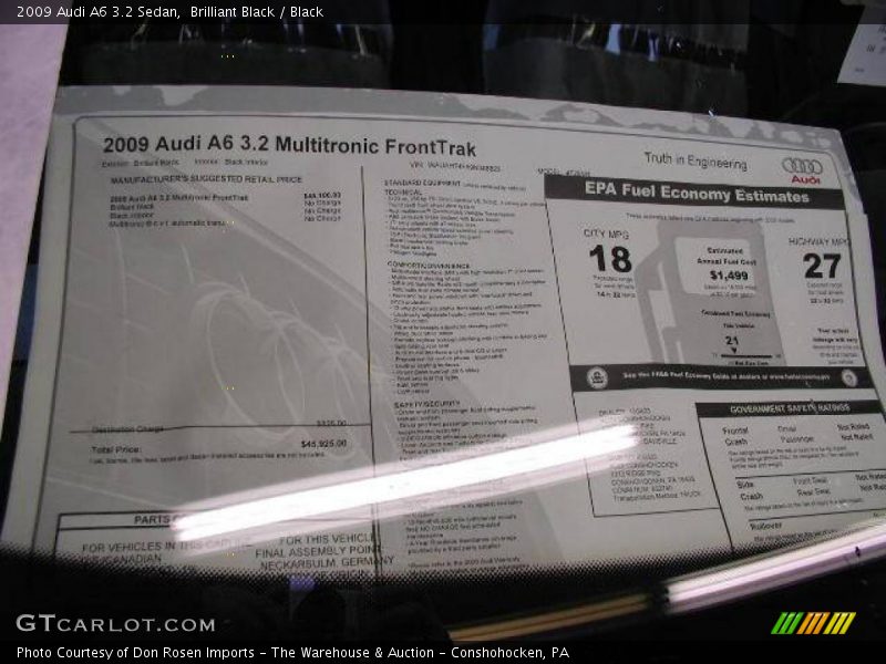 Brilliant Black / Black 2009 Audi A6 3.2 Sedan