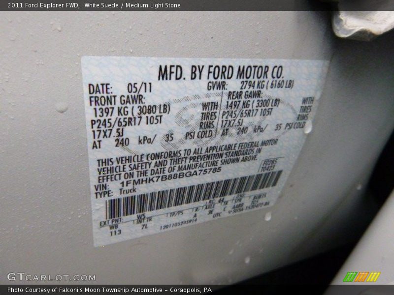 White Suede / Medium Light Stone 2011 Ford Explorer FWD