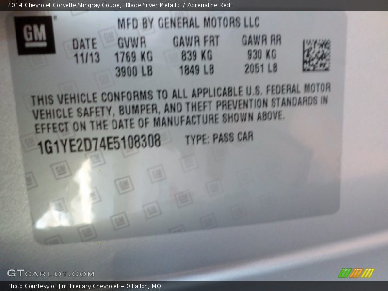 Blade Silver Metallic / Adrenaline Red 2014 Chevrolet Corvette Stingray Coupe