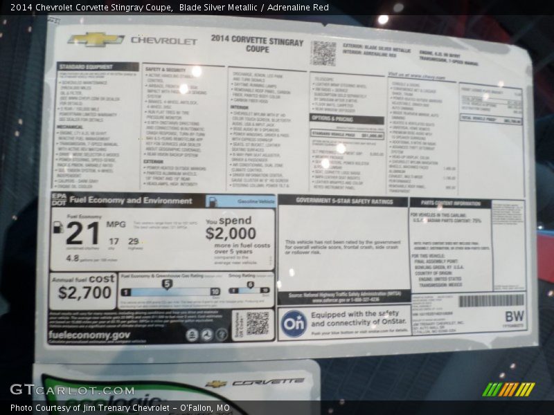  2014 Corvette Stingray Coupe Window Sticker