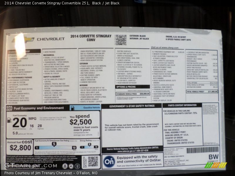  2014 Corvette Stingray Convertible Z51 Window Sticker