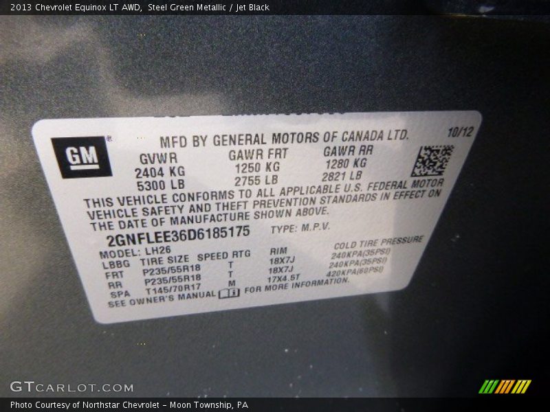 Steel Green Metallic / Jet Black 2013 Chevrolet Equinox LT AWD