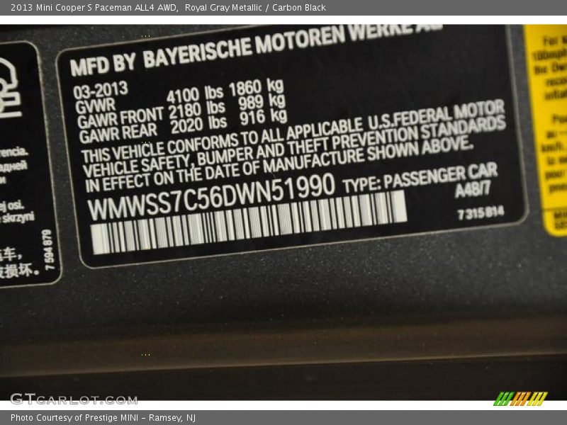 Royal Gray Metallic / Carbon Black 2013 Mini Cooper S Paceman ALL4 AWD
