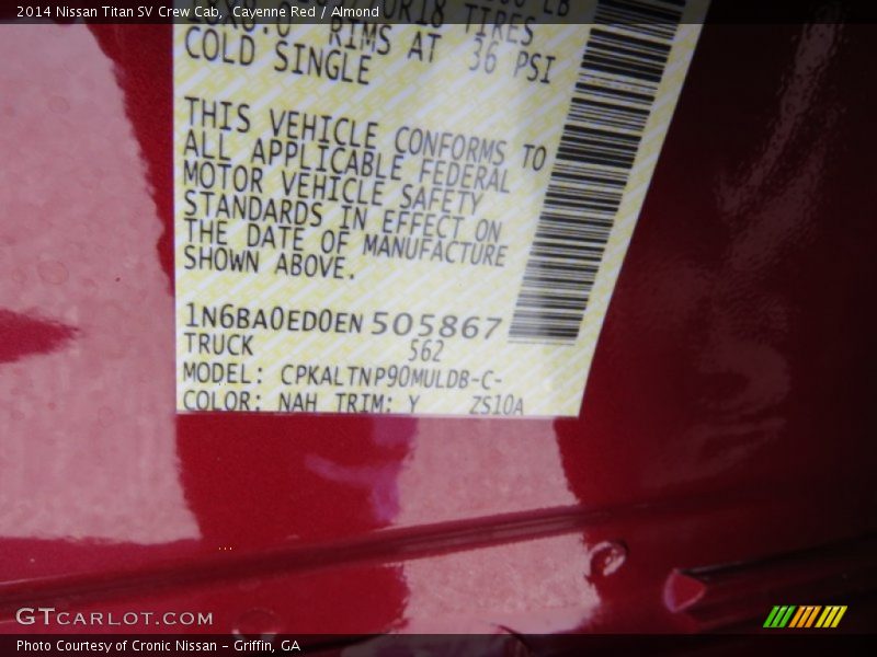 2014 Titan SV Crew Cab Cayenne Red Color Code NAH