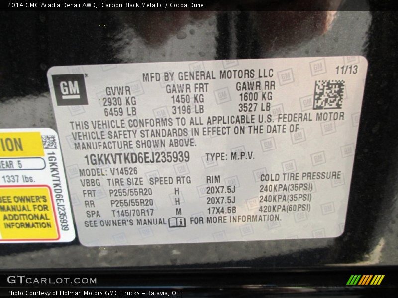 Carbon Black Metallic / Cocoa Dune 2014 GMC Acadia Denali AWD