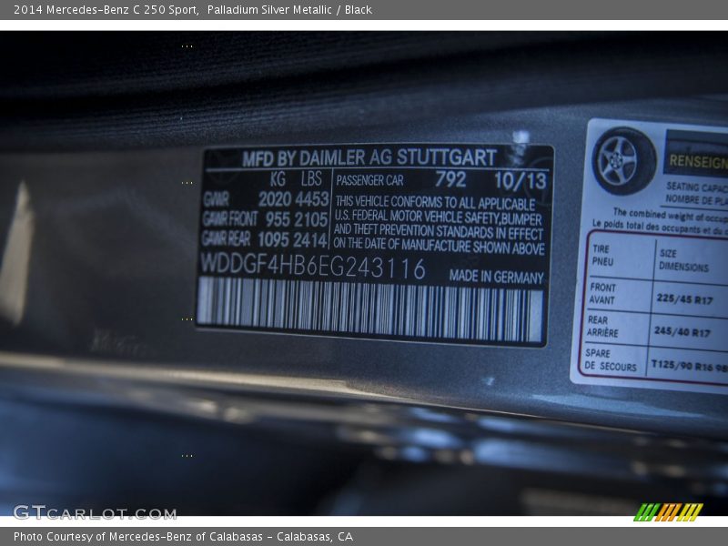 Palladium Silver Metallic / Black 2014 Mercedes-Benz C 250 Sport