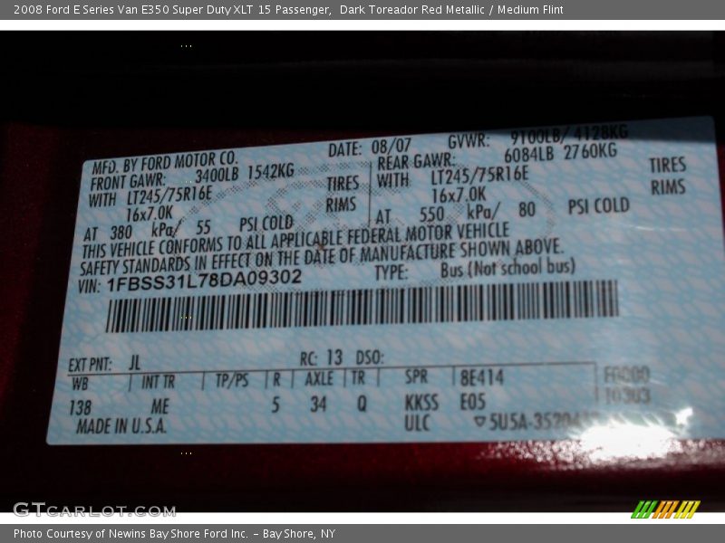 Dark Toreador Red Metallic / Medium Flint 2008 Ford E Series Van E350 Super Duty XLT 15 Passenger