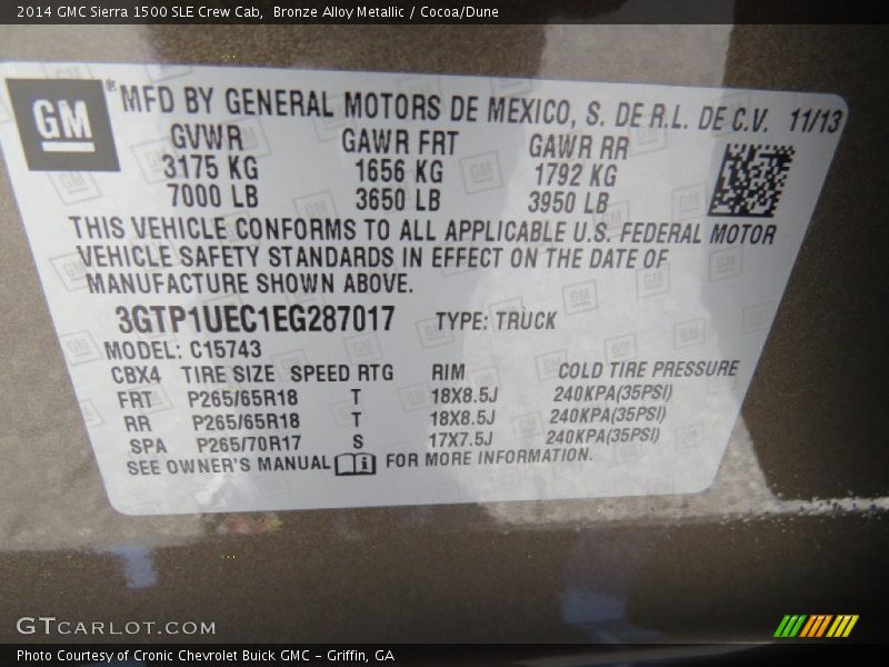 Bronze Alloy Metallic / Cocoa/Dune 2014 GMC Sierra 1500 SLE Crew Cab