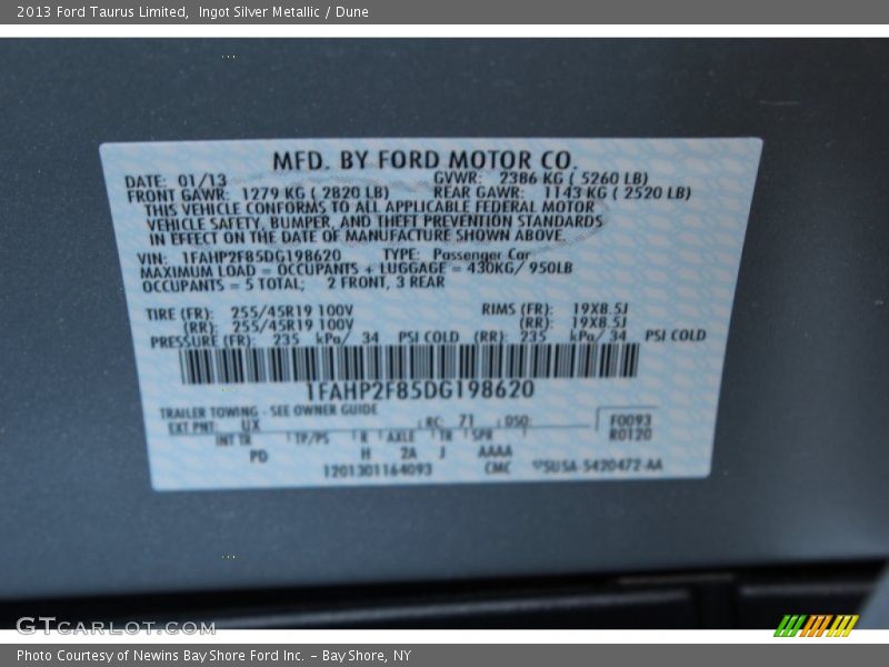 Ingot Silver Metallic / Dune 2013 Ford Taurus Limited