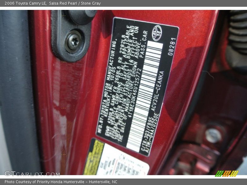 Salsa Red Pearl / Stone Gray 2006 Toyota Camry LE
