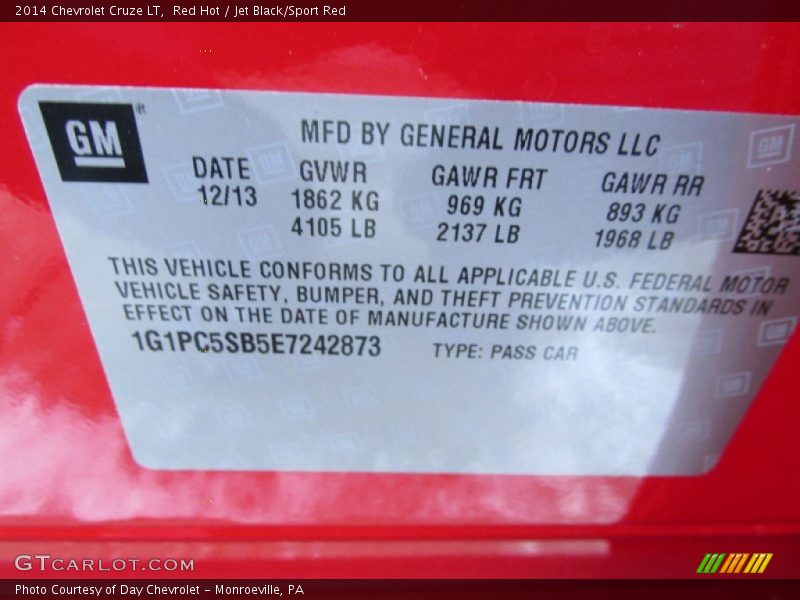 Red Hot / Jet Black/Sport Red 2014 Chevrolet Cruze LT