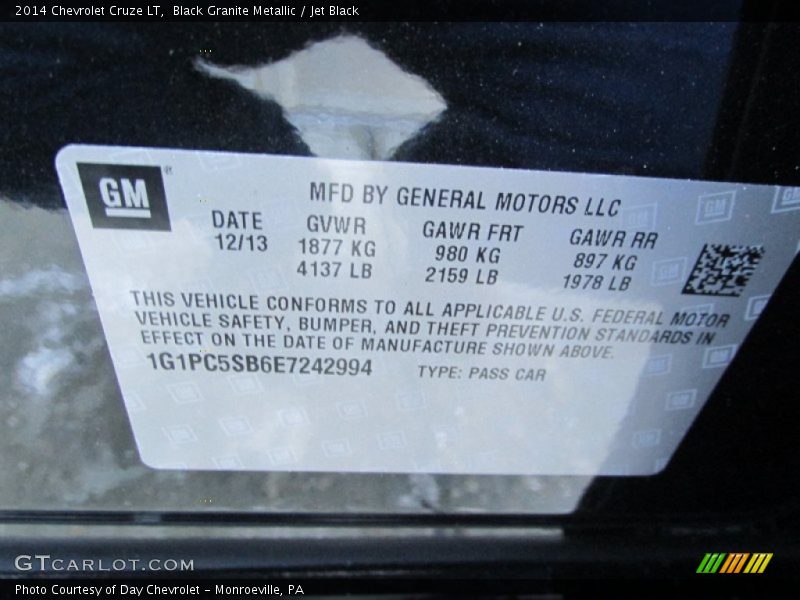 Black Granite Metallic / Jet Black 2014 Chevrolet Cruze LT
