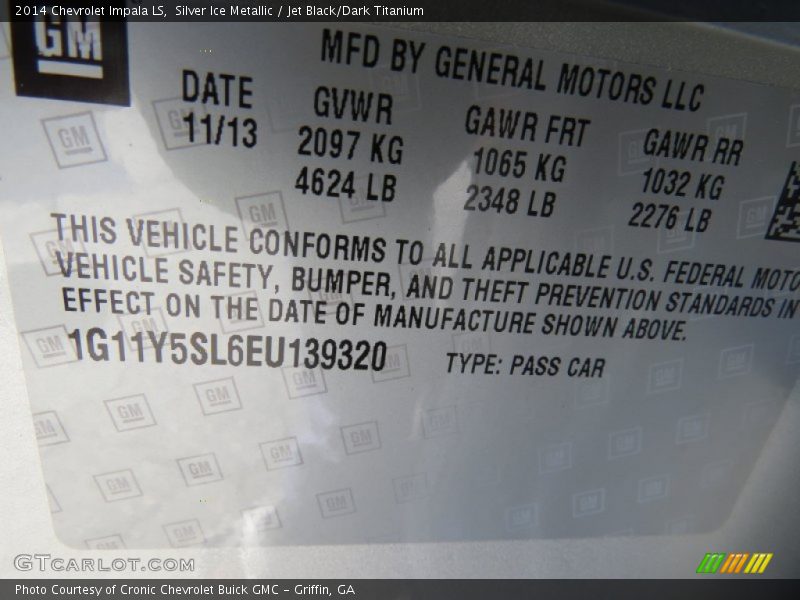 Silver Ice Metallic / Jet Black/Dark Titanium 2014 Chevrolet Impala LS