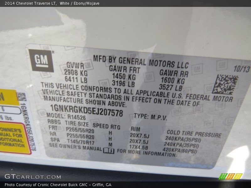 White / Ebony/Mojave 2014 Chevrolet Traverse LT