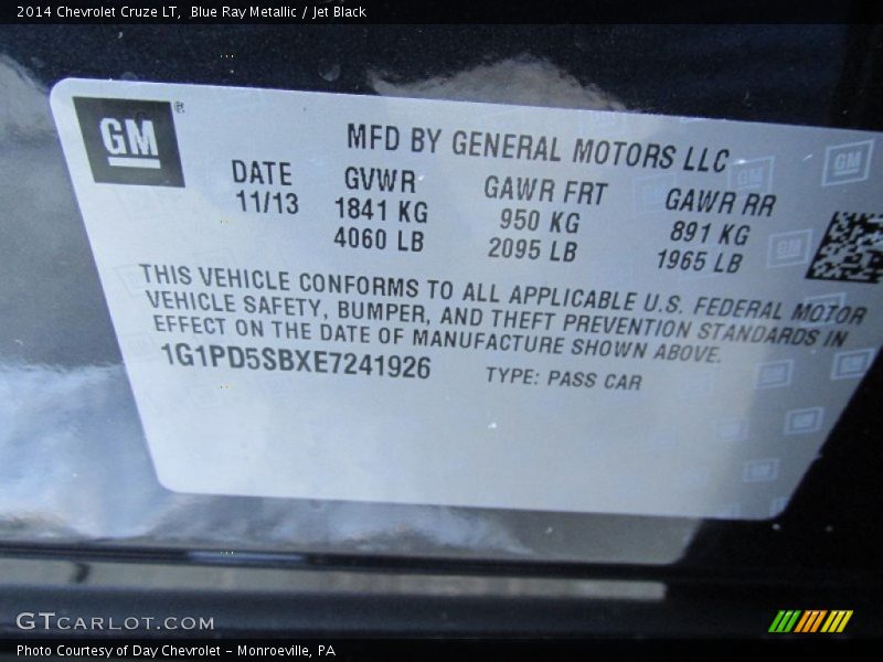 Blue Ray Metallic / Jet Black 2014 Chevrolet Cruze LT