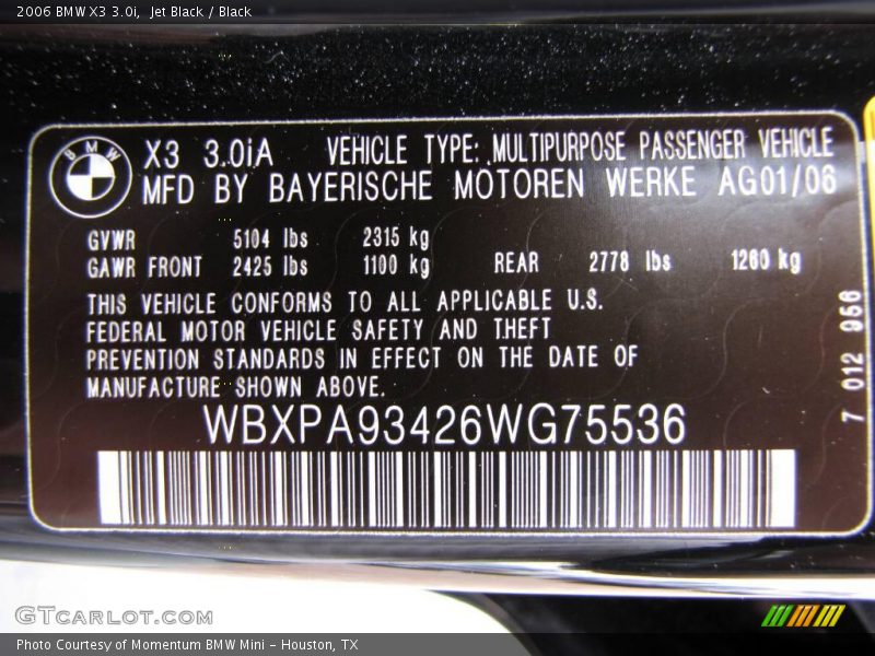 Jet Black / Black 2006 BMW X3 3.0i