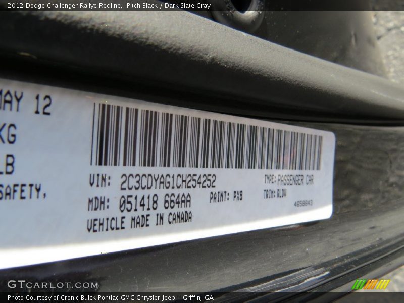 Pitch Black / Dark Slate Gray 2012 Dodge Challenger Rallye Redline