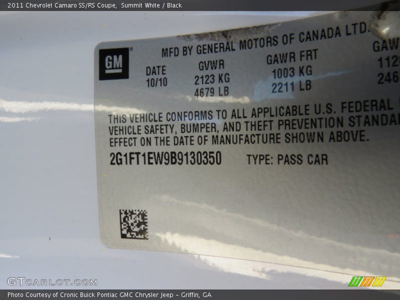 Summit White / Black 2011 Chevrolet Camaro SS/RS Coupe