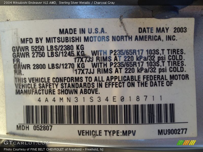 Sterling Silver Metallic / Charcoal Gray 2004 Mitsubishi Endeavor XLS AWD