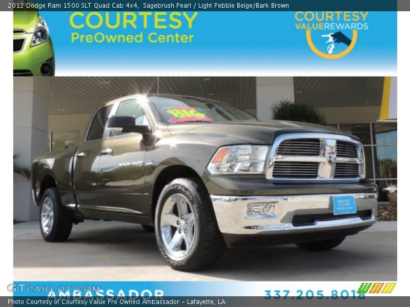 Sagebrush Pearl / Light Pebble Beige/Bark Brown 2012 Dodge Ram 1500 SLT Quad Cab 4x4