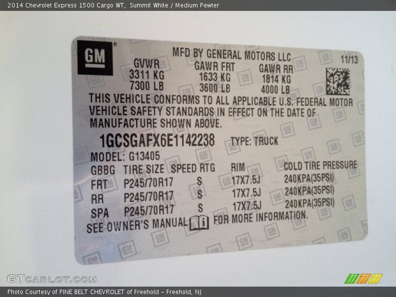 Summit White / Medium Pewter 2014 Chevrolet Express 1500 Cargo WT