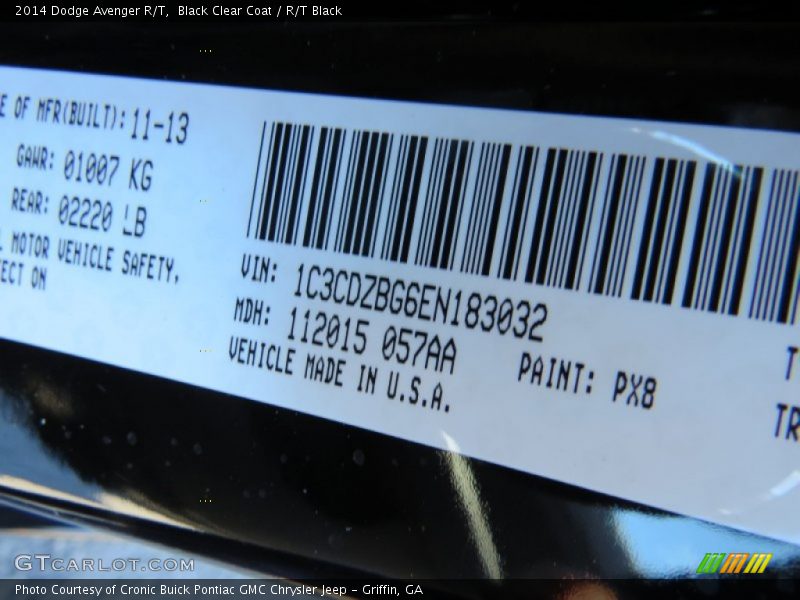 2014 Avenger R/T Black Clear Coat Color Code PX8