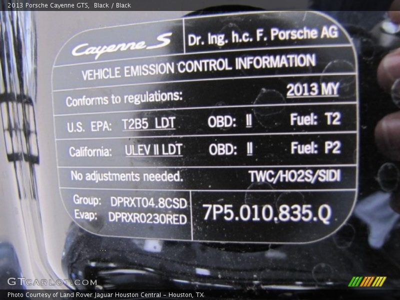 Info Tag of 2013 Cayenne GTS