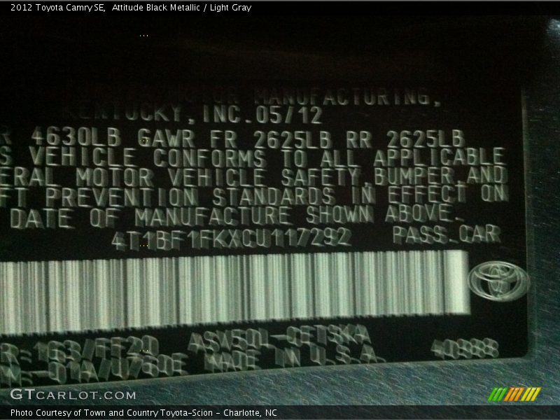 Attitude Black Metallic / Light Gray 2012 Toyota Camry SE