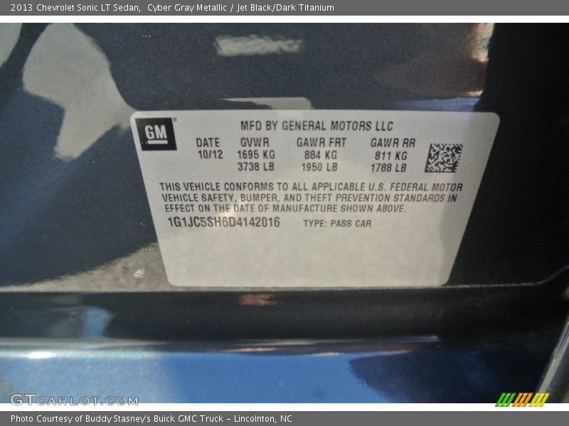 Cyber Gray Metallic / Jet Black/Dark Titanium 2013 Chevrolet Sonic LT Sedan