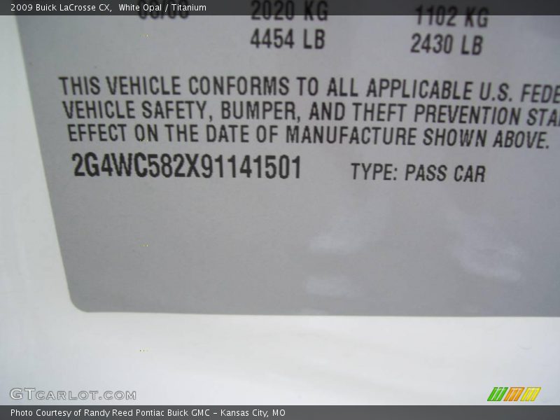 White Opal / Titanium 2009 Buick LaCrosse CX