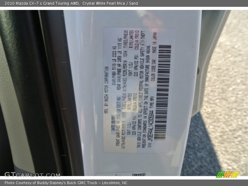 Crystal White Pearl Mica / Sand 2010 Mazda CX-7 s Grand Touring AWD