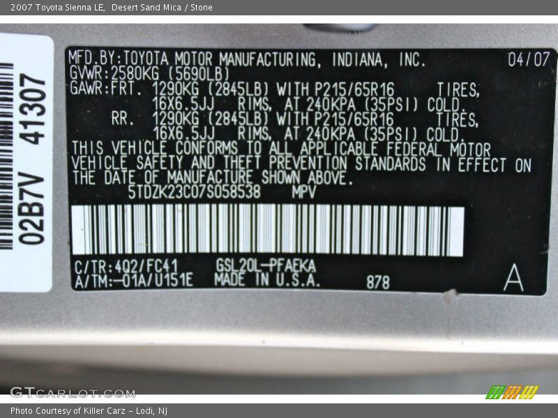 Desert Sand Mica / Stone 2007 Toyota Sienna LE