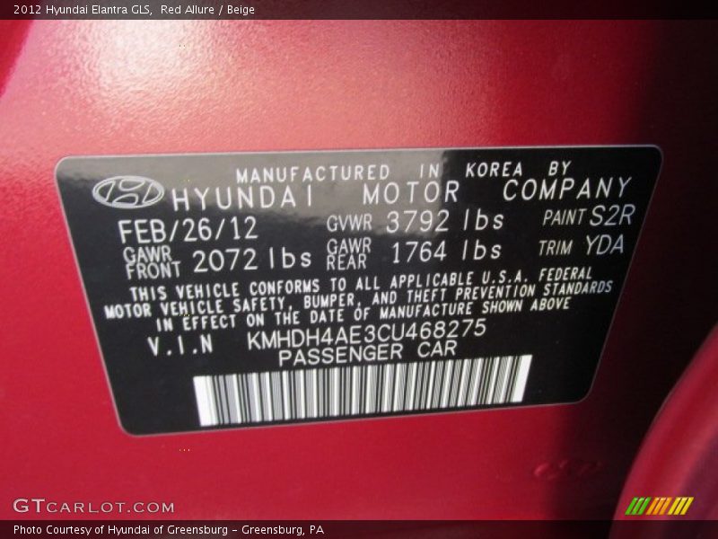 Red Allure / Beige 2012 Hyundai Elantra GLS