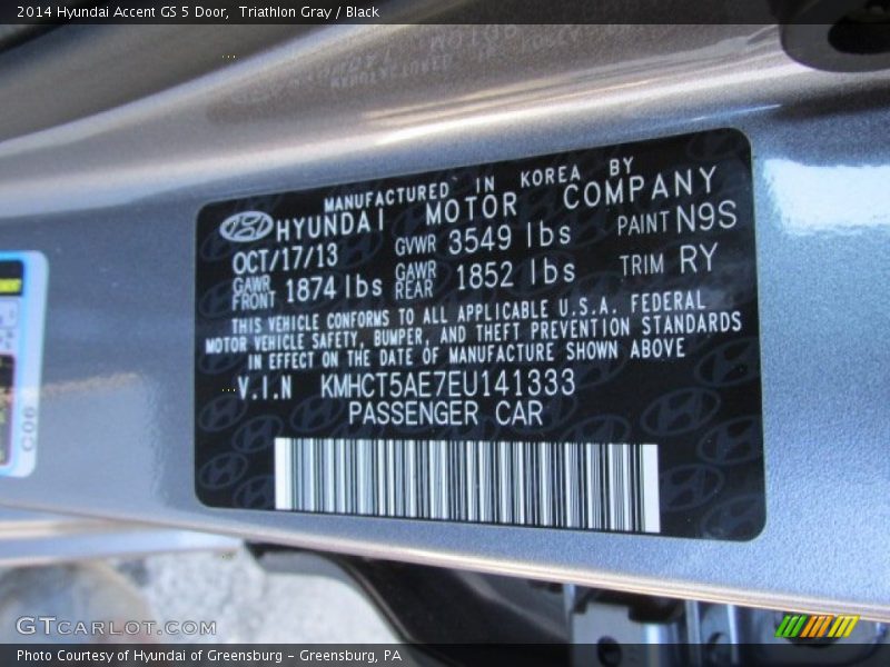 2014 Accent GS 5 Door Triathlon Gray Color Code N9S
