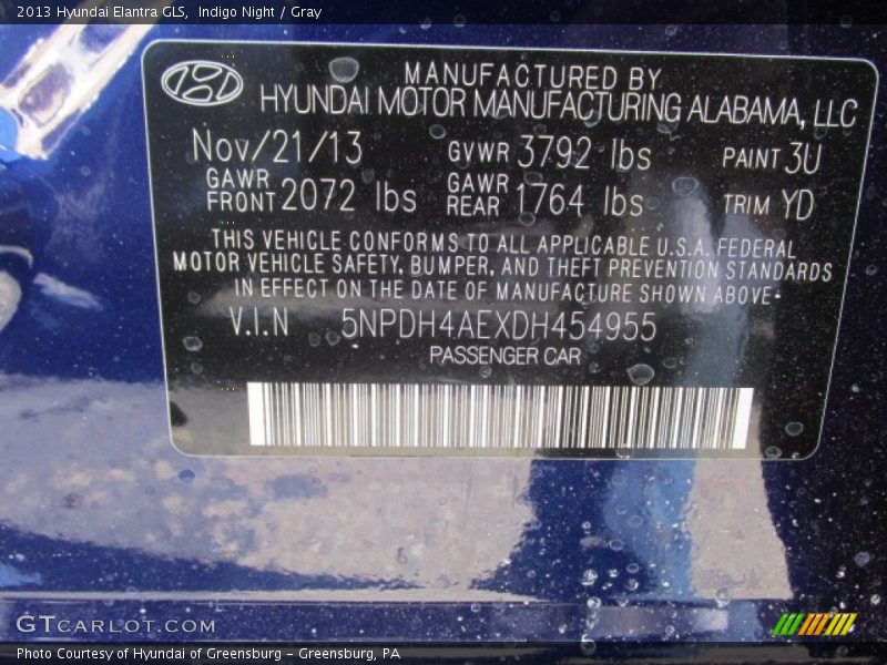 Indigo Night / Gray 2013 Hyundai Elantra GLS