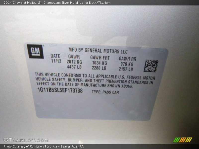 Champagne Silver Metallic / Jet Black/Titanium 2014 Chevrolet Malibu LS