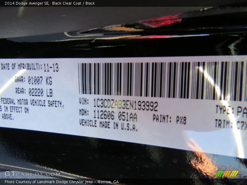 Black Clear Coat / Black 2014 Dodge Avenger SE