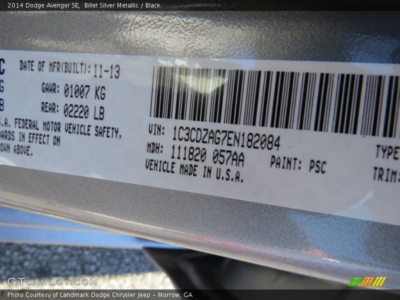 Billet Silver Metallic / Black 2014 Dodge Avenger SE