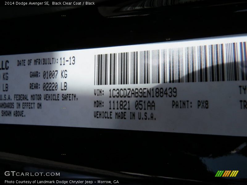 Black Clear Coat / Black 2014 Dodge Avenger SE